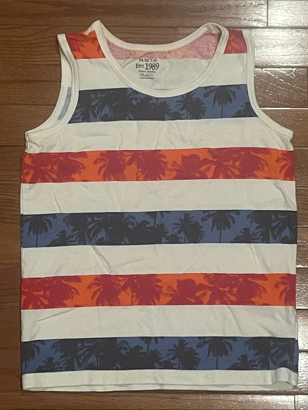 The Children's Place White, Blue & Orange Palm Stripe Tank
